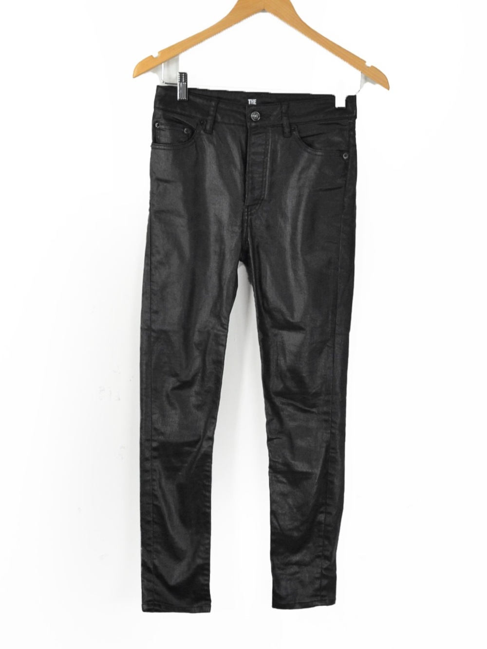 The Kooples Black Waxed Coated Leather Look Skinny Jeans Rocker Chic Pants
